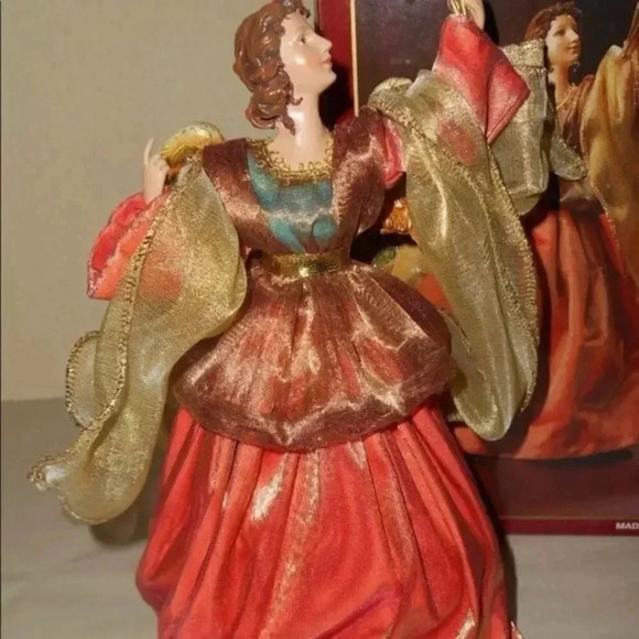 CHRISTMAS Kirkland 9" Decorative Angel Orange Gold Dress Holding Star NEW - Picture 2 of 8